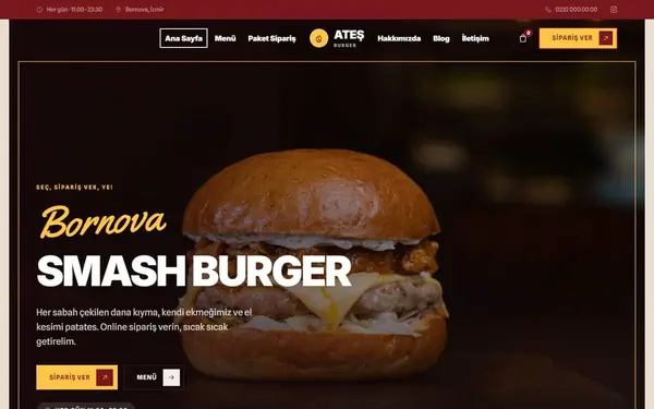 Ateş Burger, konsept burger sitesi önizlemesi