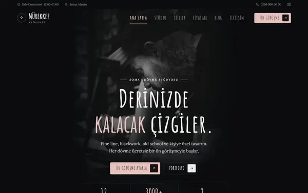 Mürekkep Atölyesi, konsept dövme stüdyosu sitesi önizlemesi