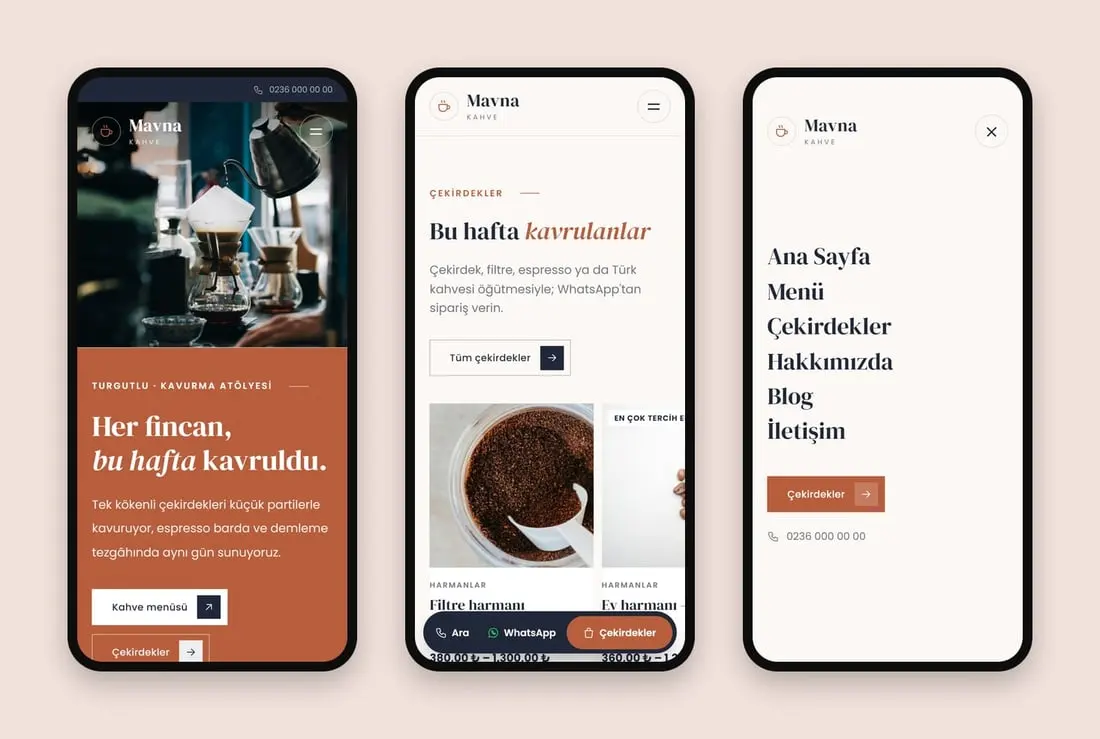 Mavna Kahve (Turgutlu) konsept sitesinin telefondaki hâli