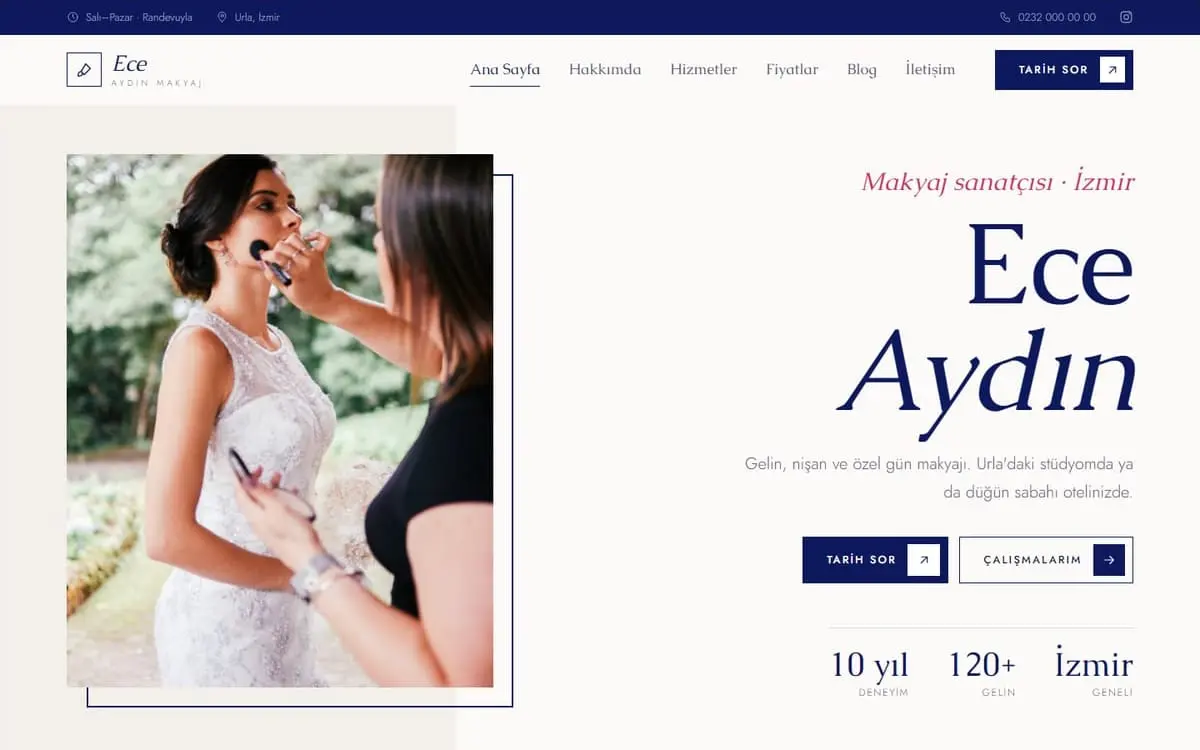 Ece Aydın Makyaj (Alaşehir) konsept makyaj sanatçısı web sitesinin açılış ekranı