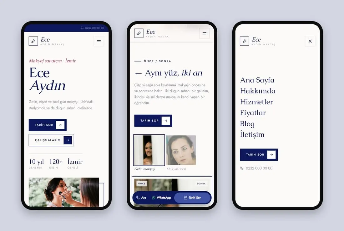 Ece Aydın Makyaj (Alaşehir) konsept sitesinin telefondaki hâli