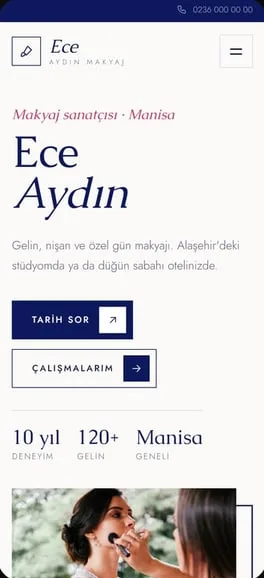 Makyaj sanatçısı için konsept web sitesi: Ece Aydın Makyaj, telefon görünümü