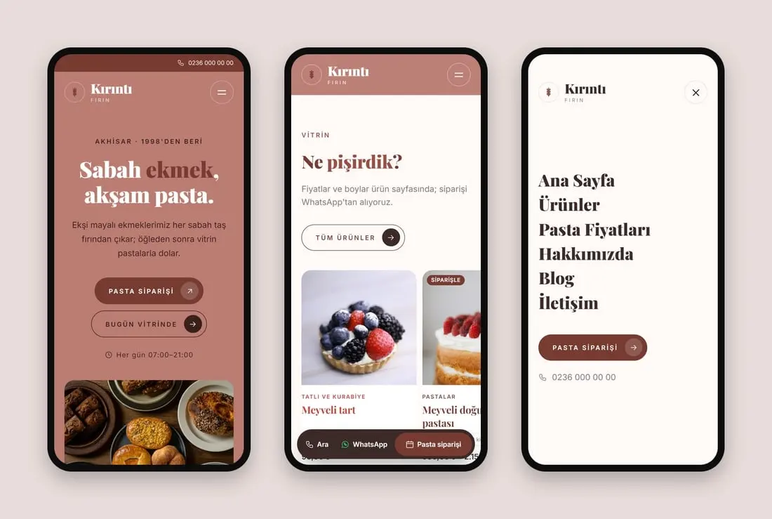 Kırıntı Fırın (Akhisar) konsept sitesinin telefondaki hâli