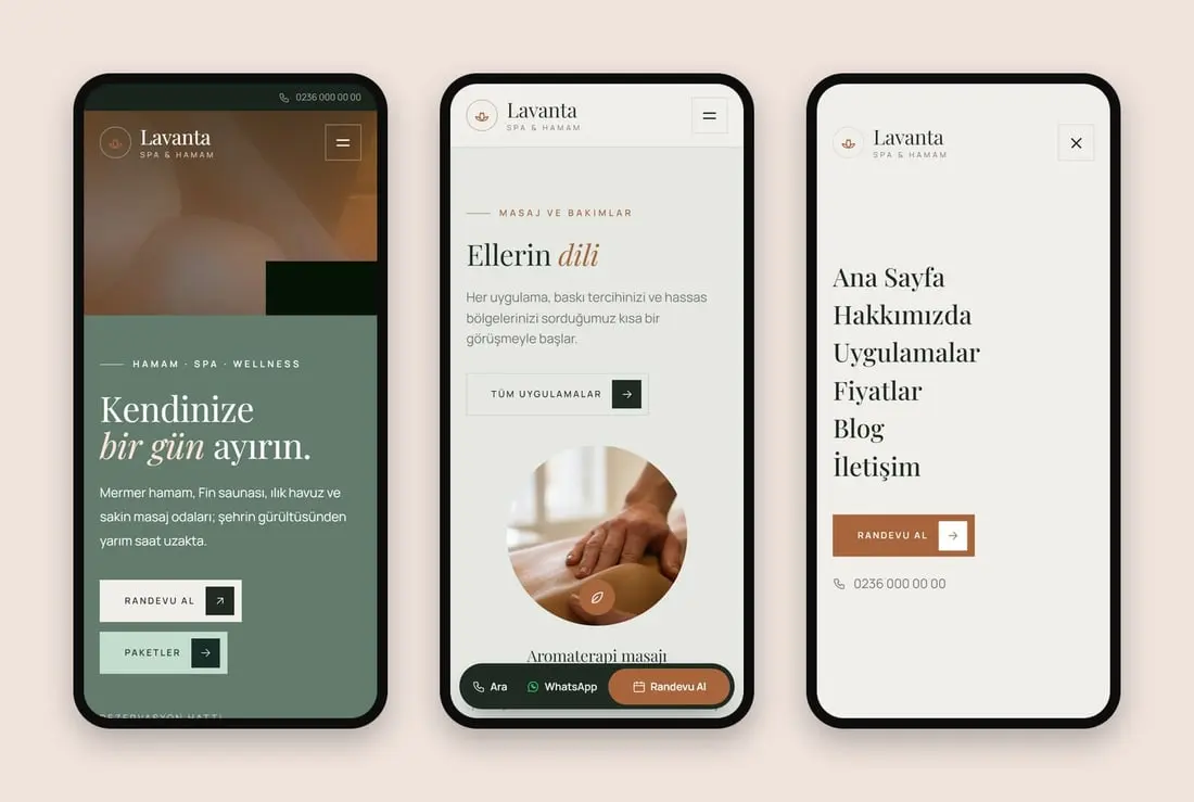 Lavanta Spa (Salihli) konsept sitesinin telefondaki hâli