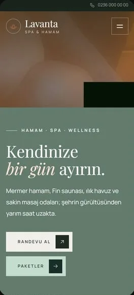 Spa ve hamam için konsept web sitesi: Lavanta Spa, telefon görünümü