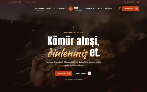 Kor Steakhouse, konsept steakhouse sitesi önizlemesi