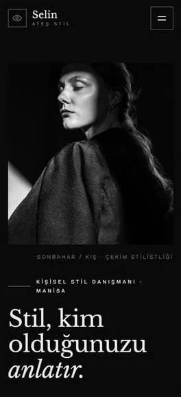 Stilist için konsept web sitesi: Selin Ateş Stil, telefon görünümü