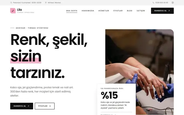 Lila Tırnak, konsept tırnak stüdyosu sitesi önizlemesi