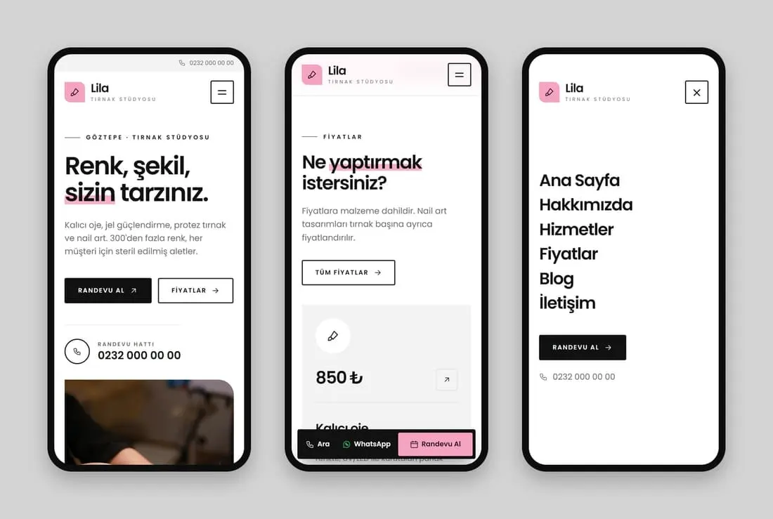 Lila Tırnak (Akhisar) konsept sitesinin telefondaki hâli