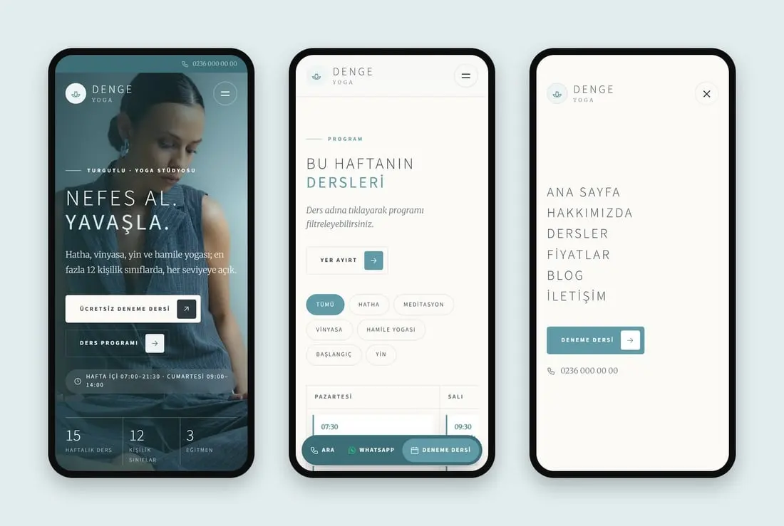 Denge Yoga (Turgutlu) konsept sitesinin telefondaki hâli