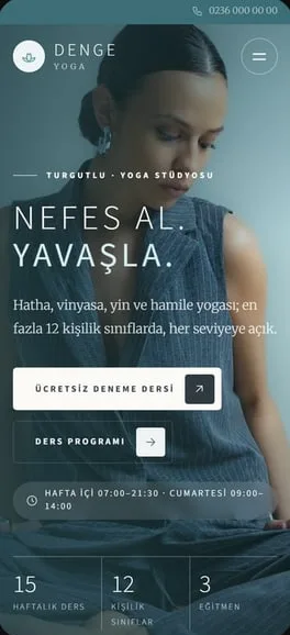 Yoga stüdyosu için konsept web sitesi: Denge Yoga, telefon görünümü
